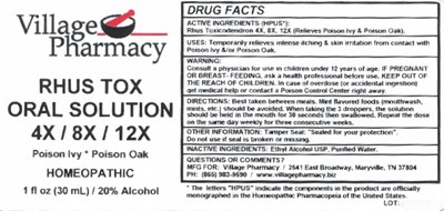 1 Fl. Oz. Bottle Label (Rhus Tox 4x,m 8x, 12x, Label)
